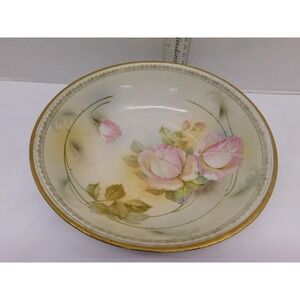 Unmarked Hand Painted Serving Bowl Rose 9"